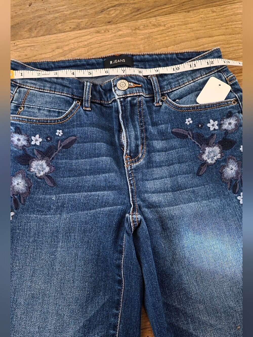 Women’s Blue Denim Jeans with Floral Embroidery - Picture 4 of 8